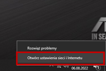 Wybierz Otwórz ustawienia sieci i internetu