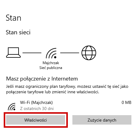 Wybierz Otwórz ustawienia sieci i internetu